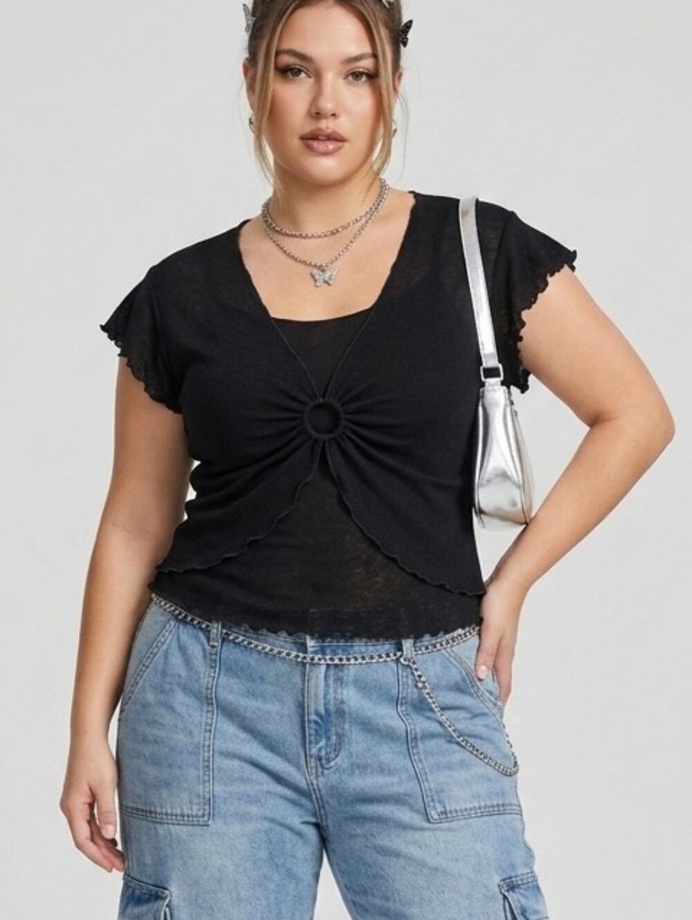 Hiatus Black Ring-Front Y2K Top